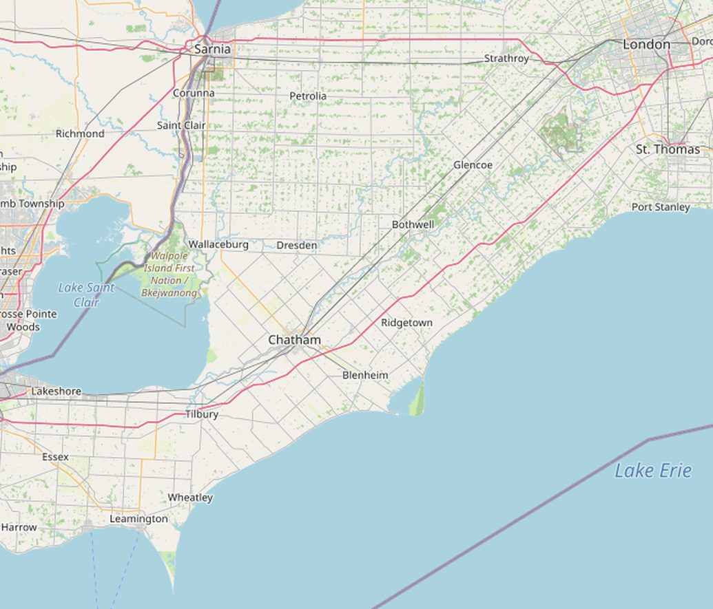Map of the service area: Chatham-Kent with Wallaceburg, Chatham, Dresden and Thamesville, plus Sarnia-Lambton to the north and Leamington and Essex County to the south